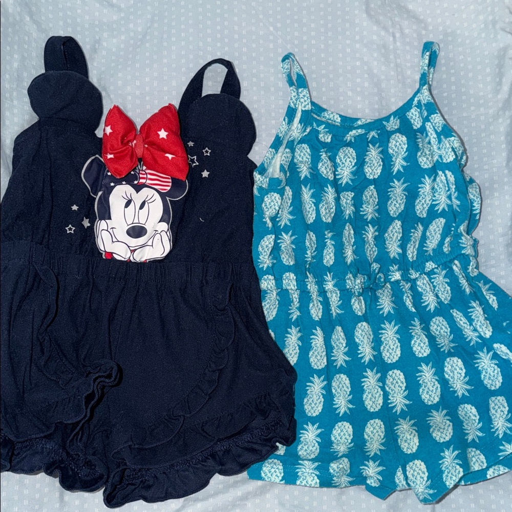 SOLD‼️ Old Navy Navy Minnie Mouse Romper & Teal Pineapple Romper Set